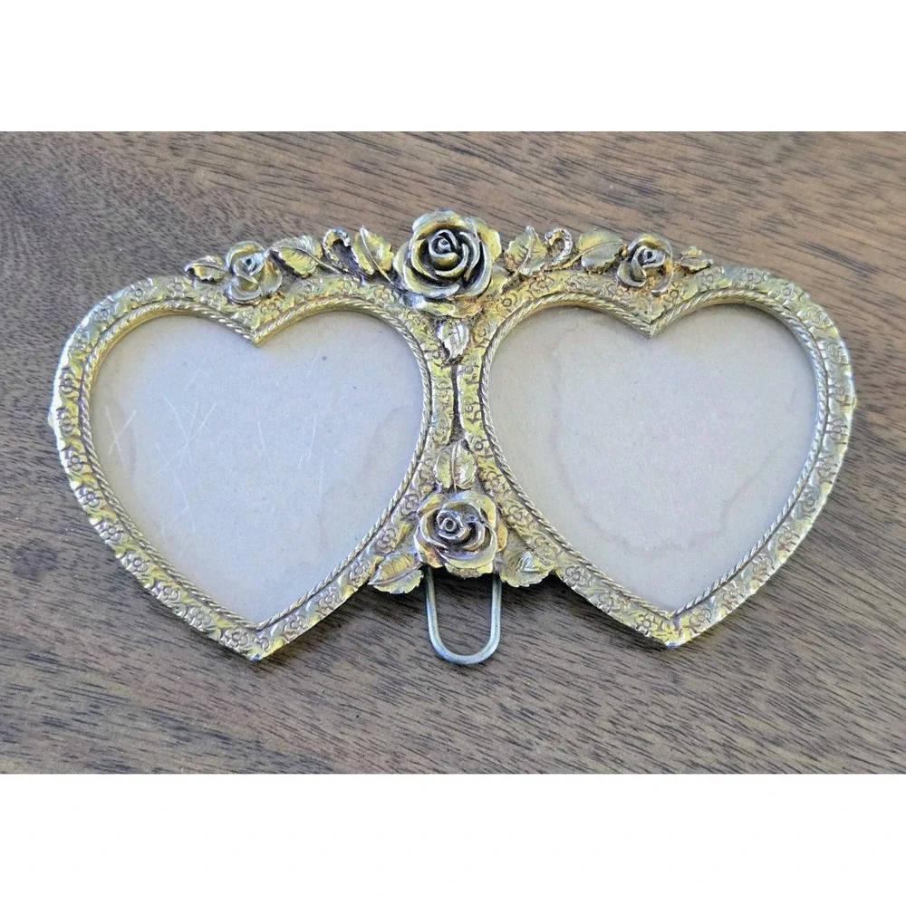 VINTAGE MATSON ORMOLU GOLD GUILT DOUBLE HEART ROSES PICTURE FRAME F1777